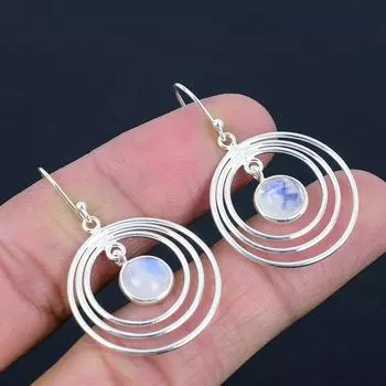 Серьги из натурального радужного лунного камня, серебро 925 пробы, антикварный дизайн ручной работы, висячие серьги, ювелирный подарок на День святого Валентина белый