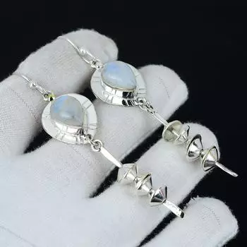 Серьги из натурального радужного лунного камня, серебряные серьги, серьги из драгоценного камня груша, серьги из стерлингового серебра 925 пробы, натуральный драгоценный камень, серьги для медитации 3.14 белый