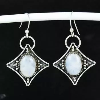 Серьги из натурального радужного лунного камня, антикварные серьги из стерлингового серебра 925 пробы, серьги-подвески из серебра в стиле бохо, подарки на помолвку, подарки для нее 4 Cm белый