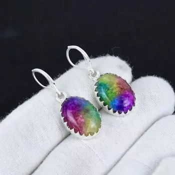 Серьги из натурального радужного солнечного кварца с драгоценными камнями из стерлингового серебра 925 пробы, серьги-подвески из серебра в стиле бохо, подарки на годовщину, подарки для нее 2.16 белый