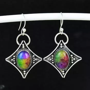 Серьги из натурального радужного солнечного кварца, антикварные серьги из стерлингового серебра 925 пробы, серьги-подвески из серебра в стиле бохо, подарок на день святого Валентина 4 Cm зелёный