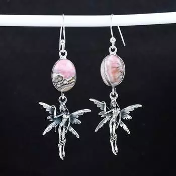 Серьги из натурального родохрозита, старинные серьги из стерлингового серебра 925 пробы, серьги-подвески из серебра в стиле бохо, подарки для ваты, подарки для нее 2.95 розовый