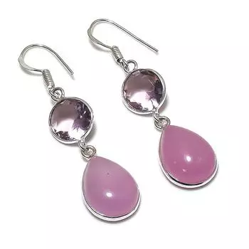 Серьги из натурального розового халцедона и кунцита из стерлингового серебра 925 пробы 2,05 дюйма l4p29