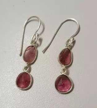 Серьги из натурального розового турмалина с огранкой «роза» из серебра 925 пробы, подарок