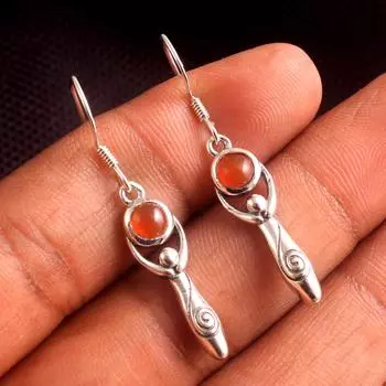 Серьги из натурального сердолика с богиней, твердые ювелирные изделия ручной работы из стерлингового серебра 925 пробы оранжевый