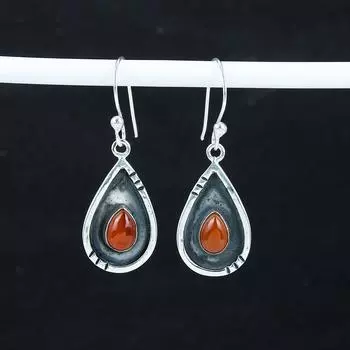 Серьги из натурального сердолика, серьги из стерлингового серебра 925 пробы, серьги-подвески из серебра ручной работы в стиле бохо, подарок на Пасху 1.77 красный