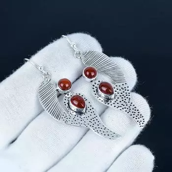 Серьги из натурального сердолика, серьги из стерлингового серебра 925 пробы, серьги-подвески из серебра в стиле бохо ручной работы, подарок на годовщину 7 Cm красный