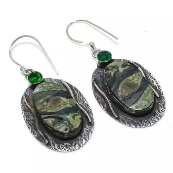 Серьги из натурального серебра 925 пробы с яшмой Камбаба и диопсидом 2,21 дюйма N4W68