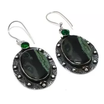 Серьги из натурального серебра 925 пробы с яшмой Камбаба и диопсидом 2,21 дюйма S3q41