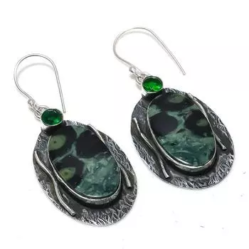 Серьги из натурального серебра 925 пробы с яшмой Камбаба и диопсидом 2,17 дюйма G5N67