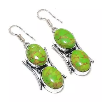 Серьги из натурального серебра 925 пробы с бирюзовым зеленым медным оттенком 2,32 дюйма j7K60