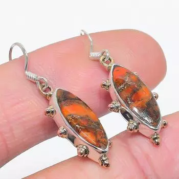 Серьги из натурального серебра 925 пробы с медно-бирюзовым оттенком, 1,50 дюйма, C8Y32