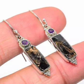 Серьги из натурального серебра 925 пробы с бирюзой и аметистом 1,75 дюйма O1o18