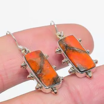 Серьги из натурального серебра 925 пробы с медно-бирюзовым оттенком, 1,50 дюйма, r6H63