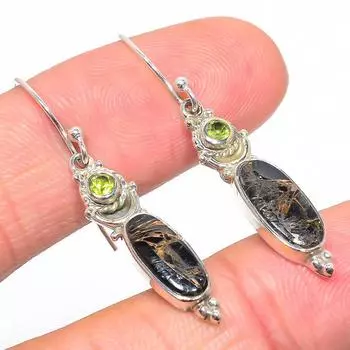 Серьги из натурального серебра 925 пробы с бирюзой и перидотом 1,50 дюйма T7t08