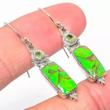 Серьги из натурального серебра 925 пробы с бирюзой и перидотом 1,50 дюйма t8o86