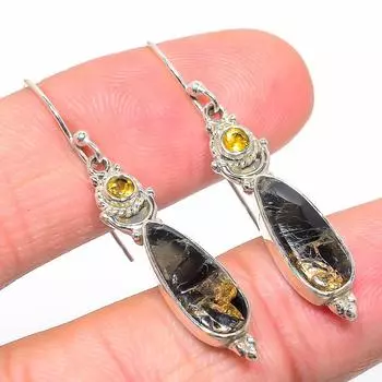 Серьги из натурального серебра 925 пробы с бирюзой и цитрином 1,75 дюйма l3n88