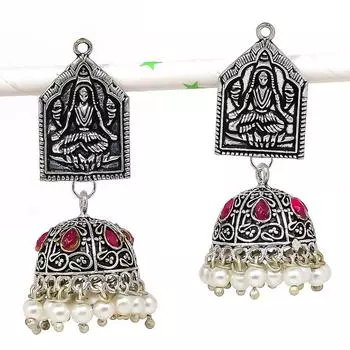 Серьги из натурального серебра с драгоценным камнем Джумки в индийском стиле, в стиле племени Бали, 2,29 дюйма, G2G84