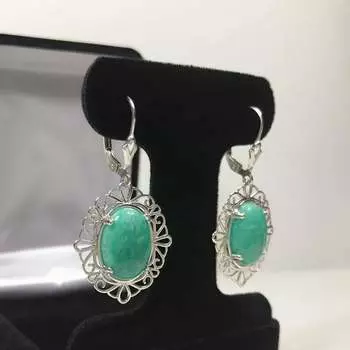 Серьги из натурального сертифицированного серебра 925 пробы с зеленым русским амазонитом 6 карат