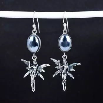 Серьги из натурального шунгита, старинные серьги из стерлингового серебра 925 пробы, серьги-подвески из серебра в стиле бохо, подарки на помолвку, подарки для нее 2.95 чёрный