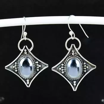 Серьги из натурального шунгита, старинные серьги из стерлингового серебра 925 пробы, серьги-подвески из серебра в стиле бохо, подарки на день рождения, подарки для нее 4 Cm чёрный