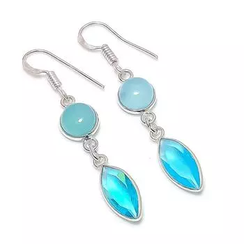 Серьги из натурального швейцарского голубого топаза и халцедона из стерлингового серебра 925 пробы 1,97 дюйма b6a42