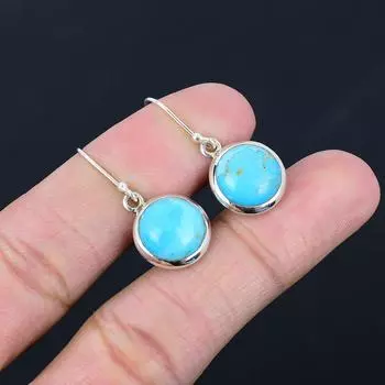 Серьги из натурального синего бирюзового камня, серебро 925 пробы, круглые серьги с драгоценными камнями, висячие серьги ручной работы, ювелирный подарок на День святого Валентина синий