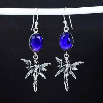 Серьги из натурального синего драгоценного камня аммолит, старинные серьги из стерлингового серебра 925 пробы, серьги-подвески из серебра в стиле бохо, подарки на день рождения, подарки для нее 2.95 синий