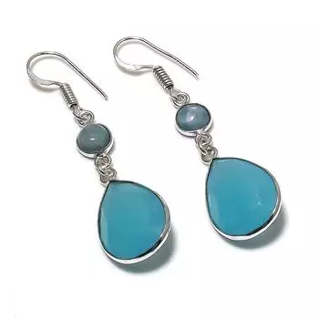 Серьги из натурального синего халцедона и ларимара из стерлингового серебра 925 пробы 2,01 дюйма j7I05