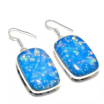 Серьги из натурального синего триплетного опала из стерлингового серебра 925 пробы 2,05 дюйма W0Q85
