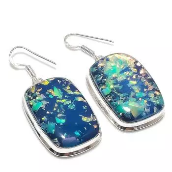 Серьги из натурального синего триплетного опала из стерлингового серебра 925 пробы 1,97 дюйма t5Y84
