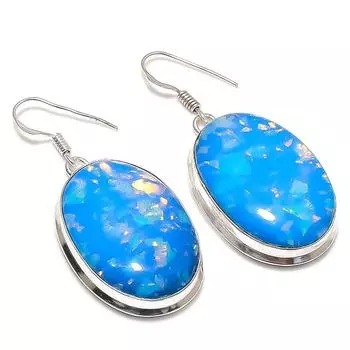 Серьги из натурального синего триплетного опала из стерлингового серебра 925 пробы 1,97 дюйма S1P37