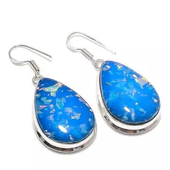 Серьги из натурального синего триплетного опала из стерлингового серебра 925 пробы 1,97 дюйма K8j05