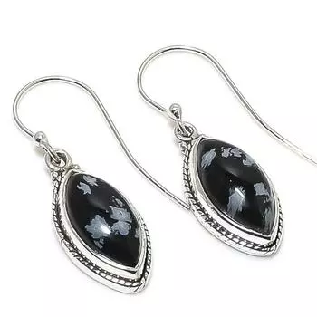 Серьги из натурального снежного обсидиана из стерлингового серебра 925 пробы 1,50 дюйма k4w35
