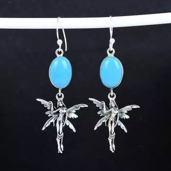 Серьги из натурального спящего бирюзового камня, антикварные серьги из стерлингового серебра 925 пробы, серьги-подвески из серебра в стиле бохо, подарки для вечеринок 2.95 синий