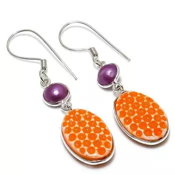 Серьги из натурального стекла дико, халцедон, серебро 925 пробы, 2,36 дюйма, T6R35