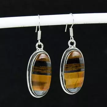 Серьги из натурального тигрового глаза, антикварные серьги из стерлингового серебра 925 пробы, серьги-подвески из серебра в стиле бохо, подарки на день рождения, подарки для нее 5.5 Cm коричневый