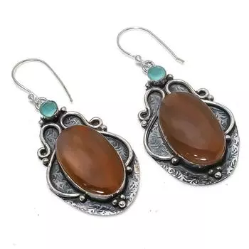 Серьги из натурального трубчатого агата и халцедона из стерлингового серебра 925 пробы 2,44 дюйма N5e02