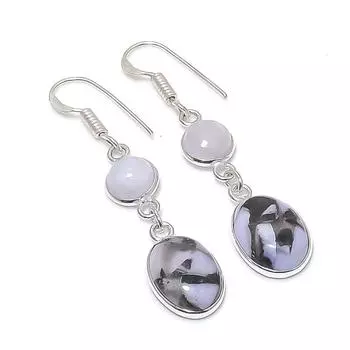 Серьги из натурального зебрового яшмы, лунного камня, стерлингового серебра 925 пробы, 1,97 дюйма, g2t59