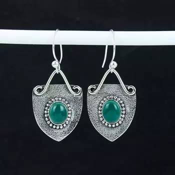 Серьги из натурального зеленого оникса, серьги из стерлингового серебра 925 пробы, серьги-подвески ручной работы в стиле бохо, подарок на Пасху 2.16 зелёный