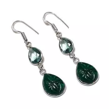 Серьги из натурального зеленого оникса и топаза из стерлингового серебра 925 пробы 2,13 дюйма Z2O47