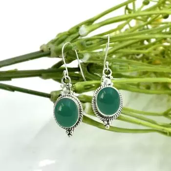 Серьги из натурального зеленого оникса класса AAA+ с драгоценными камнями, серьги в стиле бохо с кабошоном