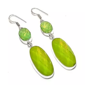 Серьги из натурального зеленого триплетного опала из стерлингового серебра 925 пробы 2,92 дюйма k9I62