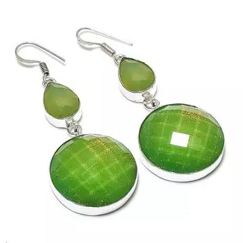 Серьги из натурального зеленого триплетного опала, оникса из стерлингового серебра 925 пробы 2,60 дюйма A2B74