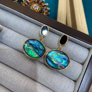 Серьги из натуральной овальной ракушки абалон, 18-каратное покрытие из настоящего золота, легкая роскошь, высокое чувство ретро, универсальные серьги S925, партия