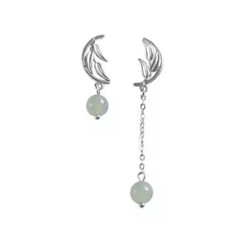 Серьги из нефрита «Хэтянь» в виде листьев бамбука, асимметричные серьги-гвоздики в виде листьев с бахромой, литературная элегантность, национальный стиль, серьги с элементами хань copper (retro color with ear plugs)