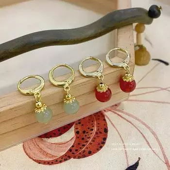 Серьги из нефрита в национальном стиле для женщин Новые серьги из красного агата в китайском стиле Серьги-темпераменты