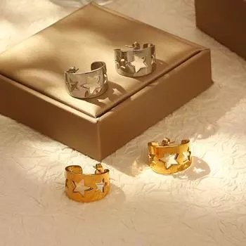 Серьги из нержавеющей стали 18 карат, полые звезды, серьги-кольца, индивидуальный дизайн для женщин