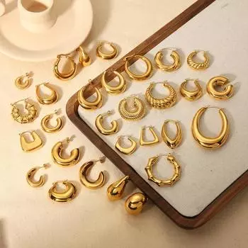 Серьги из нержавеющей стали 18 каратного золота не выцветают, универсальные высококачественные полые серьги из титановой стали, модные серьги