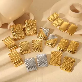 Серьги из нержавеющей стали 18 каратного золота, женские универсальные прямоугольные полосатые серьги-гвоздики из титановой стали